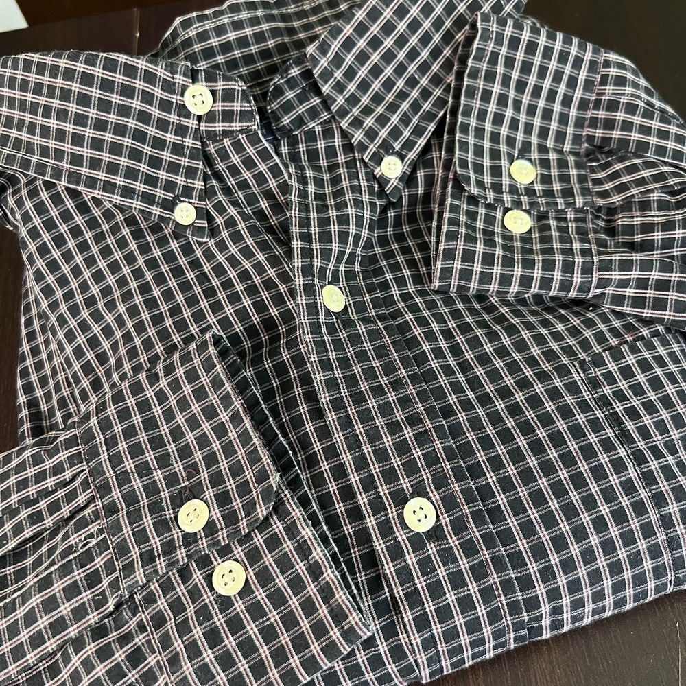 Basic Editions Men's 2X Plaid Button Down Shirt Black White Red Check 1 Pocket
